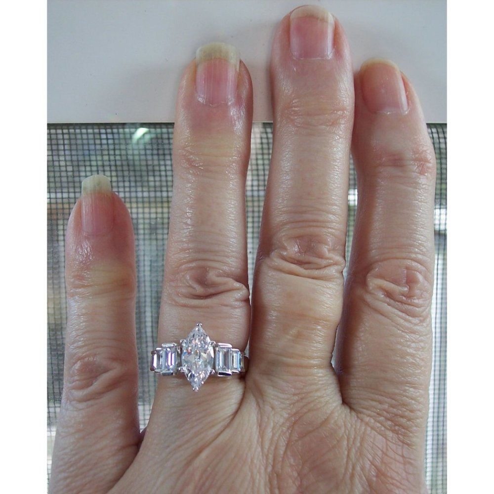 925 STERLING SILVER Marquise & Baguette Cubic Zirconia Ring - Picture 13 of 16